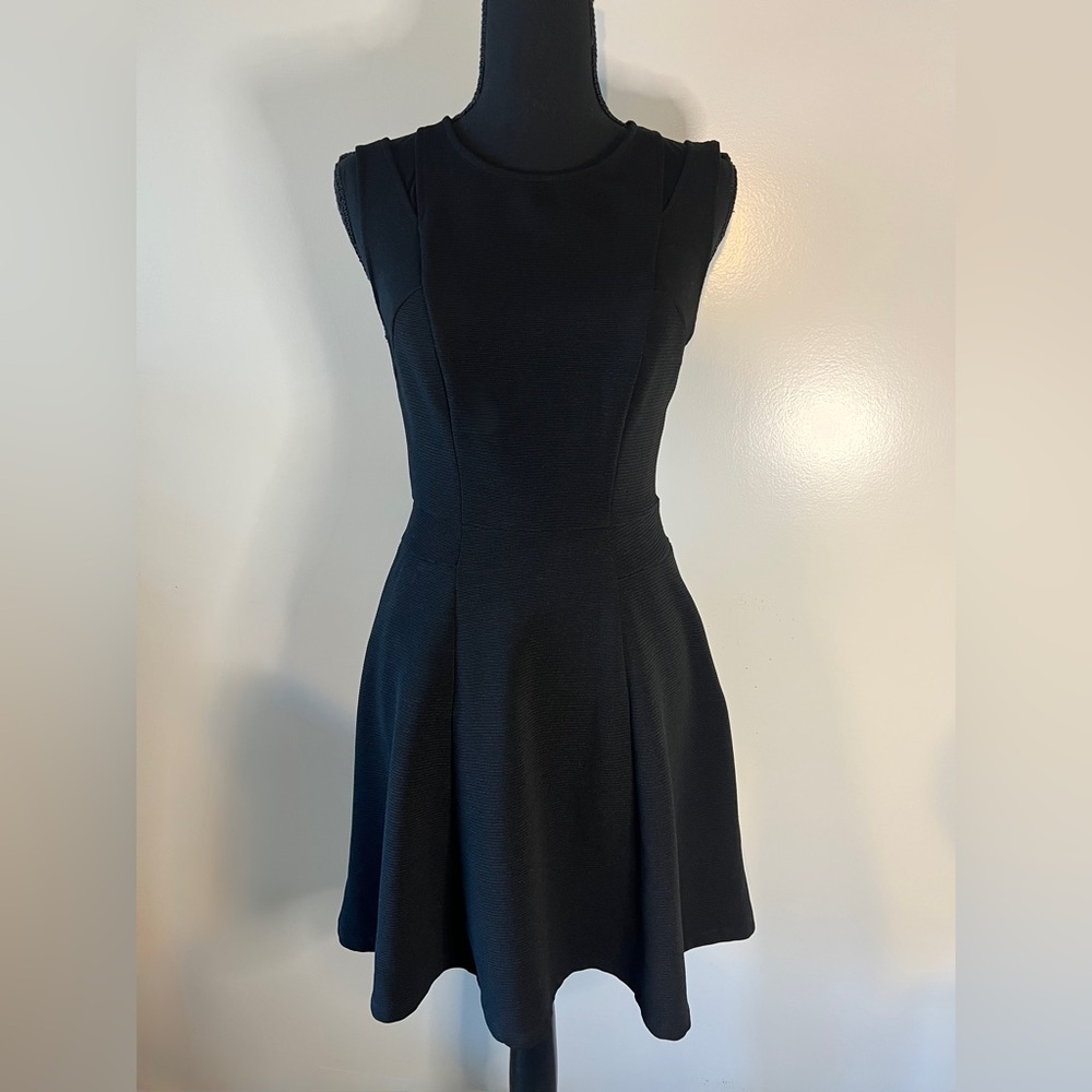 Mossimo Black Knit Pleated Fit & Flare Zip Dress, Sleeveless Women's Size S